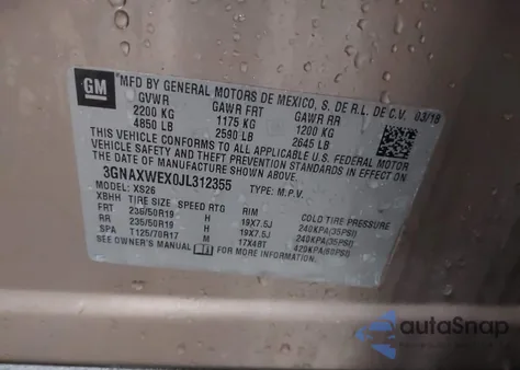 2018 Chevrolet Equinox Premier из США, поврежденный, VIN 3GNAXWEX0JL312355